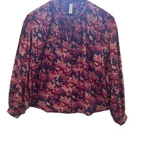 Pilcro Anthropologie Floral Blouse XS Boho Long Sleeve Tie Neck Button Front Top
